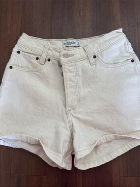 Abercrombie & Fitch Cream High-Waist Denim Shorts